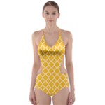 Sunny yellow quatrefoil pattern Cut-Out One Piece Swimsuit