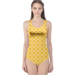 Sunny yellow quatrefoil pattern One Piece Swimsuit