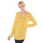 Sunny yellow quatrefoil pattern Women s Tie Up Tee