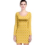 Sunny yellow quatrefoil pattern Long Sleeve Velvet Bodycon Dress