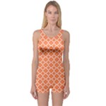 Tangerine orange quatrefoil pattern One Piece Boyleg Swimsuit