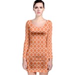 Tangerine orange quatrefoil pattern Long Sleeve Bodycon Dress