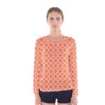 Tangerine orange quatrefoil pattern Women s Long Sleeve Tee