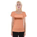 Tangerine orange quatrefoil pattern Women s Cap Sleeve Top