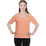 Tangerine orange quatrefoil pattern Women s Cutout Shoulder Tee