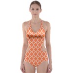 Tangerine orange quatrefoil pattern Cut-Out One Piece Swimsuit