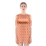 Tangerine orange quatrefoil pattern Women s Cutout Shoulder Dress