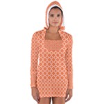 Tangerine orange quatrefoil pattern Women s Long Sleeve Hooded T-shirt
