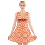 Tangerine orange quatrefoil pattern V-Neck Sleeveless Dress
