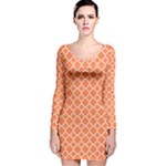 Tangerine orange quatrefoil pattern Long Sleeve Velvet Bodycon Dress