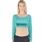 Turquoise quatrefoil pattern Long Sleeve Crop Top (Tight Fit)
