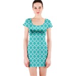 Turquoise quatrefoil pattern Short Sleeve Bodycon Dress