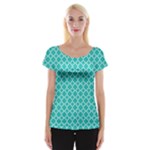 Turquoise quatrefoil pattern Women s Cap Sleeve Top