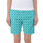 Turquoise quatrefoil pattern Women s Basketball Shorts