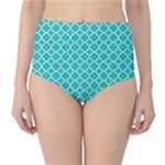 Turquoise quatrefoil pattern High-Waist Bikini Bottoms