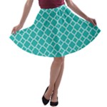 Turquoise quatrefoil pattern A-line Skater Skirt