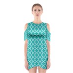 Turquoise quatrefoil pattern Women s Cutout Shoulder Dress