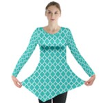 Turquoise quatrefoil pattern Long Sleeve Tunic 