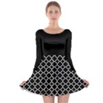 Black White Quatrefoil Classic Pattern Long Sleeve Skater Dress