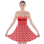 Poppy red quatrefoil pattern Strapless Dresses