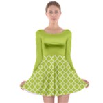 Spring Green Quatrefoil Pattern Long Sleeve Skater Dress