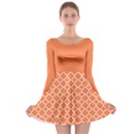 Tangerine Orange Quatrefoil Pattern Long Sleeve Skater Dress