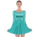Turquoise Quatrefoil Pattern Long Sleeve Skater Dress