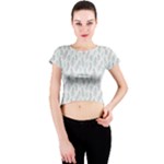 Whimsical Feather Pattern, Dusk Blue Crew Neck Crop Top