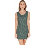 Whimsical Feather Pattern, Forest Green Sleeveless Bodycon Dress