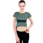 Whimsical Feather Pattern, Forest Green Crew Neck Crop Top