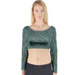 Whimsical Feather Pattern, Forest Green Long Sleeve Crop Top