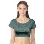 Whimsical Feather Pattern, Forest Green Short Sleeve Crop Top (Tight Fit)