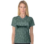 Whimsical Feather Pattern, Forest Green Women s V-Neck Sport Mesh Tee