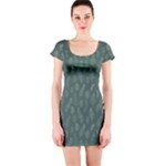 Whimsical Feather Pattern, Forest Green Short Sleeve Bodycon Dress