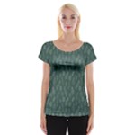 Whimsical Feather Pattern, Forest Green Women s Cap Sleeve Top