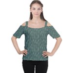 Whimsical Feather Pattern, Forest Green Women s Cutout Shoulder Tee