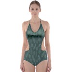 Whimsical Feather Pattern, Forest Green Cut-Out One Piece Swimsuit