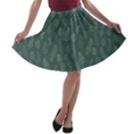 Whimsical Feather Pattern, Forest Green A-line Skater Skirt