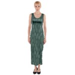 Whimsical Feather Pattern, Forest Green Fitted Maxi Dress