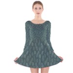 Whimsical Feather Pattern, Forest Green Long Sleeve Velvet Skater Dress