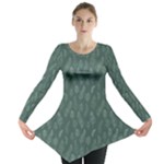 Whimsical Feather Pattern, Forest Green Long Sleeve Tunic 