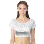 Whimsical Feather Pattern,fresh Colors, Short Sleeve Crop Top (Tight Fit)
