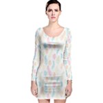 Whimsical Feather Pattern,fresh Colors, Long Sleeve Bodycon Dress