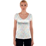 Whimsical Feather Pattern,fresh Colors, Women s V-Neck Cap Sleeve Top
