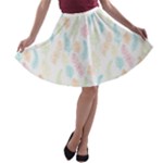Whimsical Feather Pattern,fresh Colors, A-line Skater Skirt