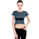 Whimsical Feather Pattern, Midnight Blue, Crew Neck Crop Top