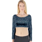 Whimsical Feather Pattern, Midnight Blue, Long Sleeve Crop Top