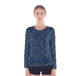 Whimsical Feather Pattern, Midnight Blue, Women s Long Sleeve Tee