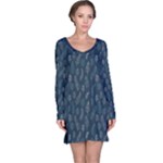 Whimsical Feather Pattern, Midnight Blue, Long Sleeve Nightdress