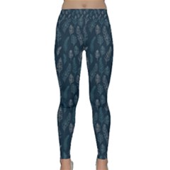 Whimsical Feather Pattern, Midnight Blue, Yoga Leggings by Zandiepants